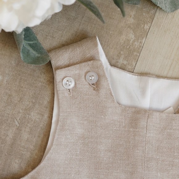 Linen Jon Jon Romper Sleeveless With Button Tabs Bailey Boys Size 9 Months - Picture 4 of 12